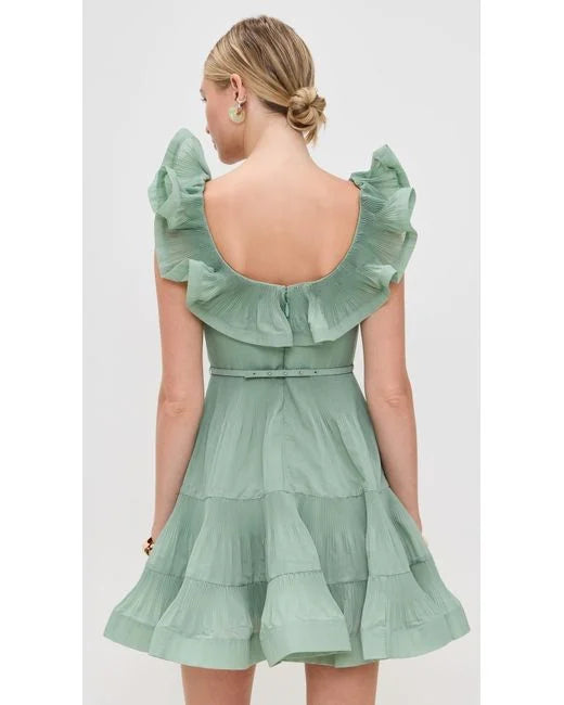 ZIMMERMANN – Pleated Frill Mini Dress (Green)