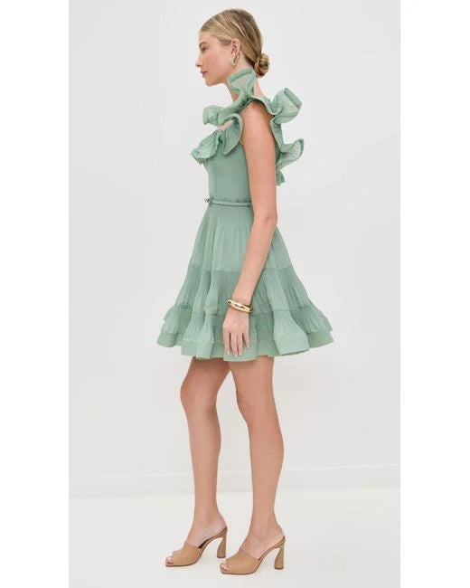ZIMMERMANN – Pleated Frill Mini Dress (Green)