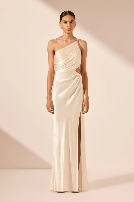 SHONA JOY - La Lune Asymmetrical Gathered Maxi Dress - Cream