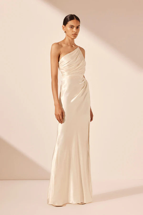 SHONA JOY - La Lune Asymmetrical Gathered Maxi Dress - Cream