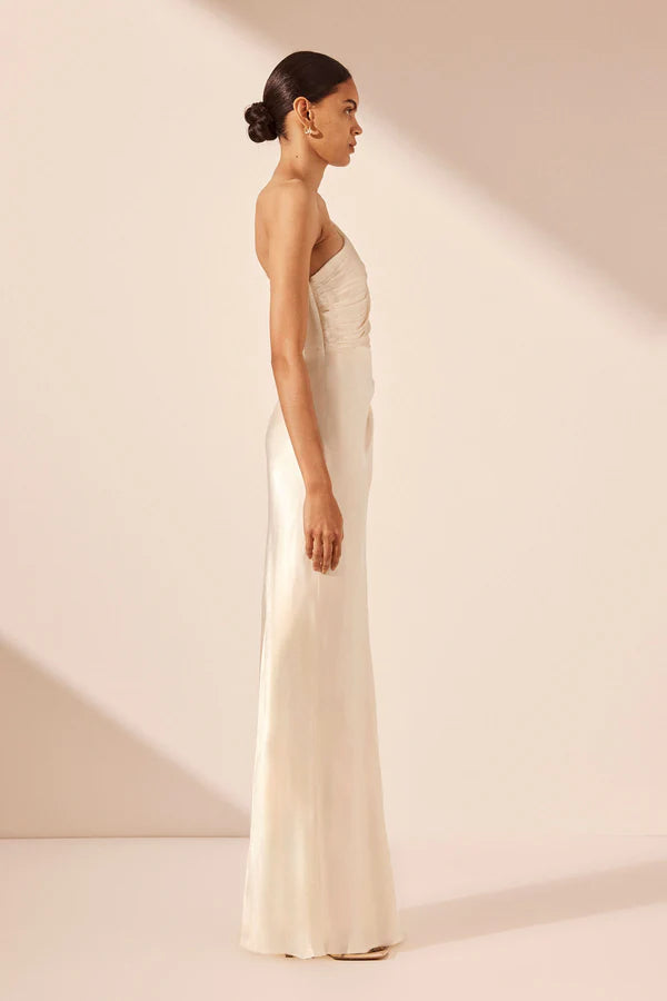 SHONA JOY - La Lune Asymmetrical Gathered Maxi Dress - Cream