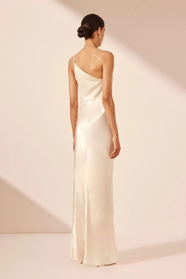SHONA JOY - La Lune Asymmetrical Gathered Maxi Dress - Cream