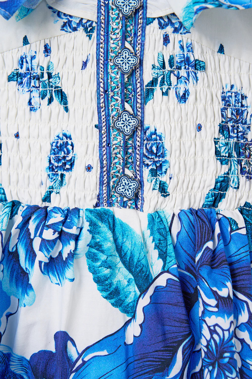 CAMILLA - Tiered Short Dress With Neck Frill