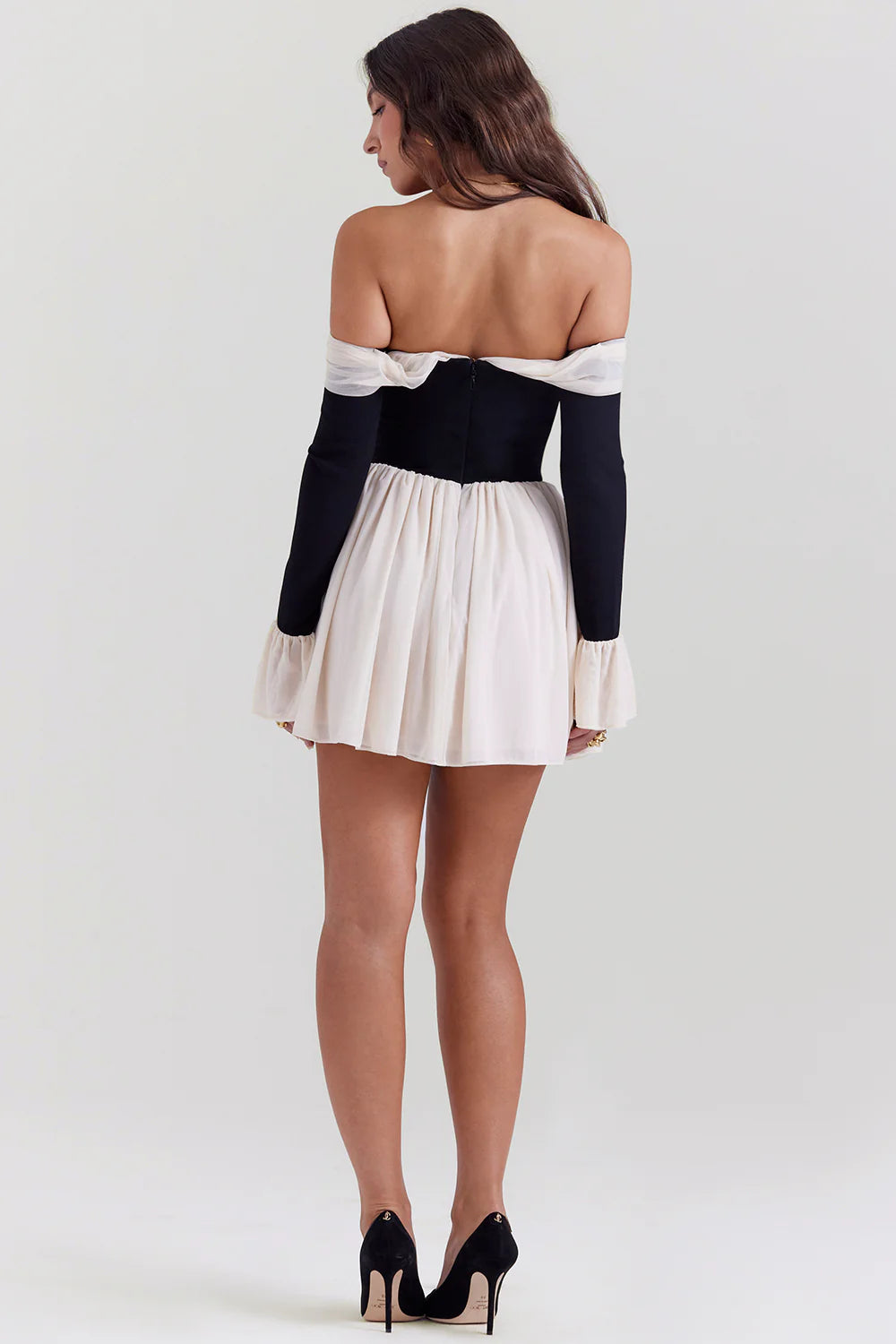 HOUSE OF CB - Alana Black & Cream Off Shoulder Dress