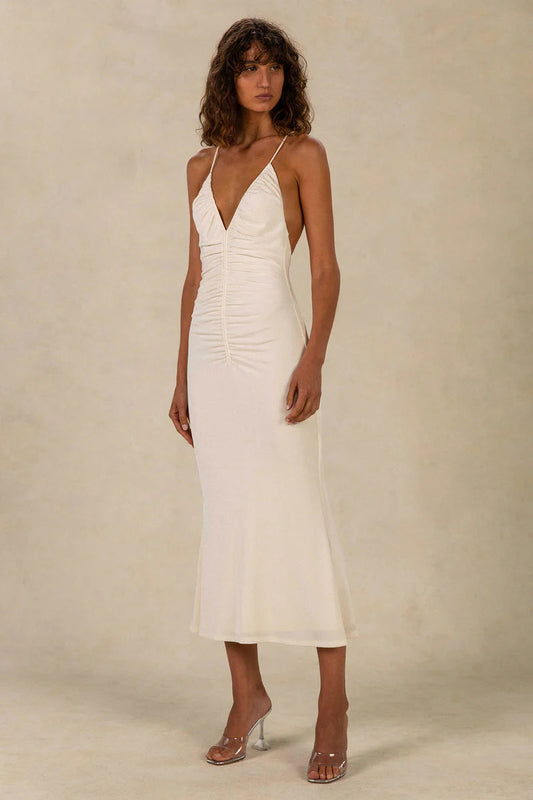 MISHA – Elm Slinky Jersey Midi Dress (Warm Cream)