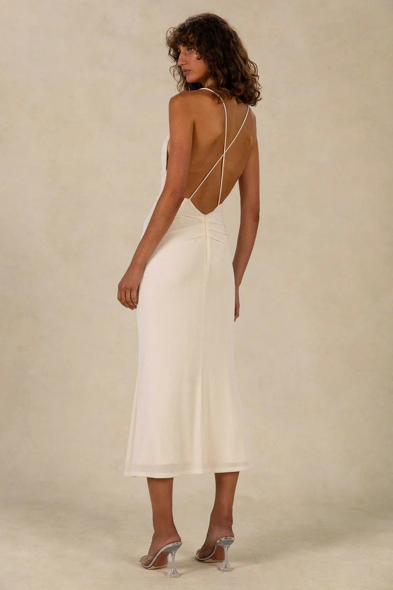 MISHA – Elm Slinky Jersey Midi Dress (Warm Cream)