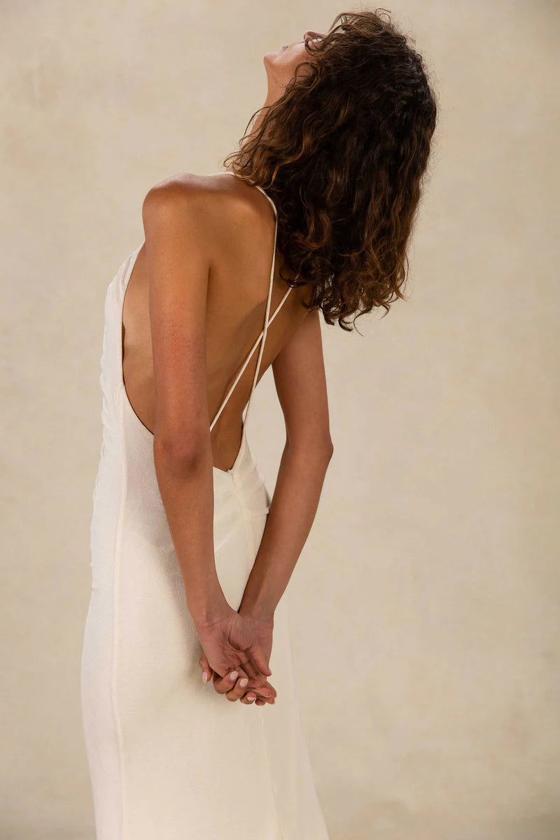MISHA – Elm Slinky Jersey Midi Dress (Warm Cream)