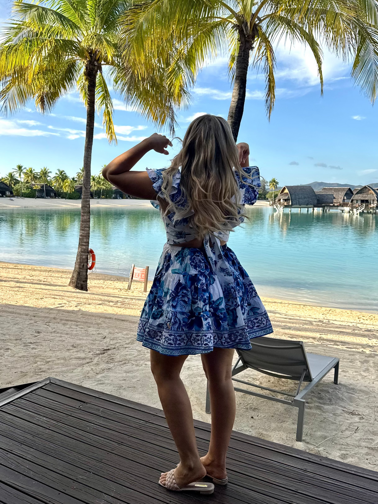 CAMILLA - Tiered Short Dress With Neck Frill