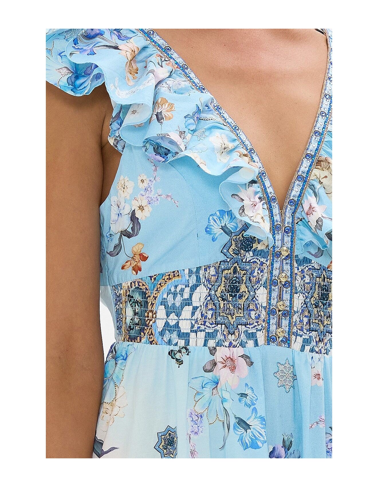 CAMILLA - Tiered Dress With Neck Frill