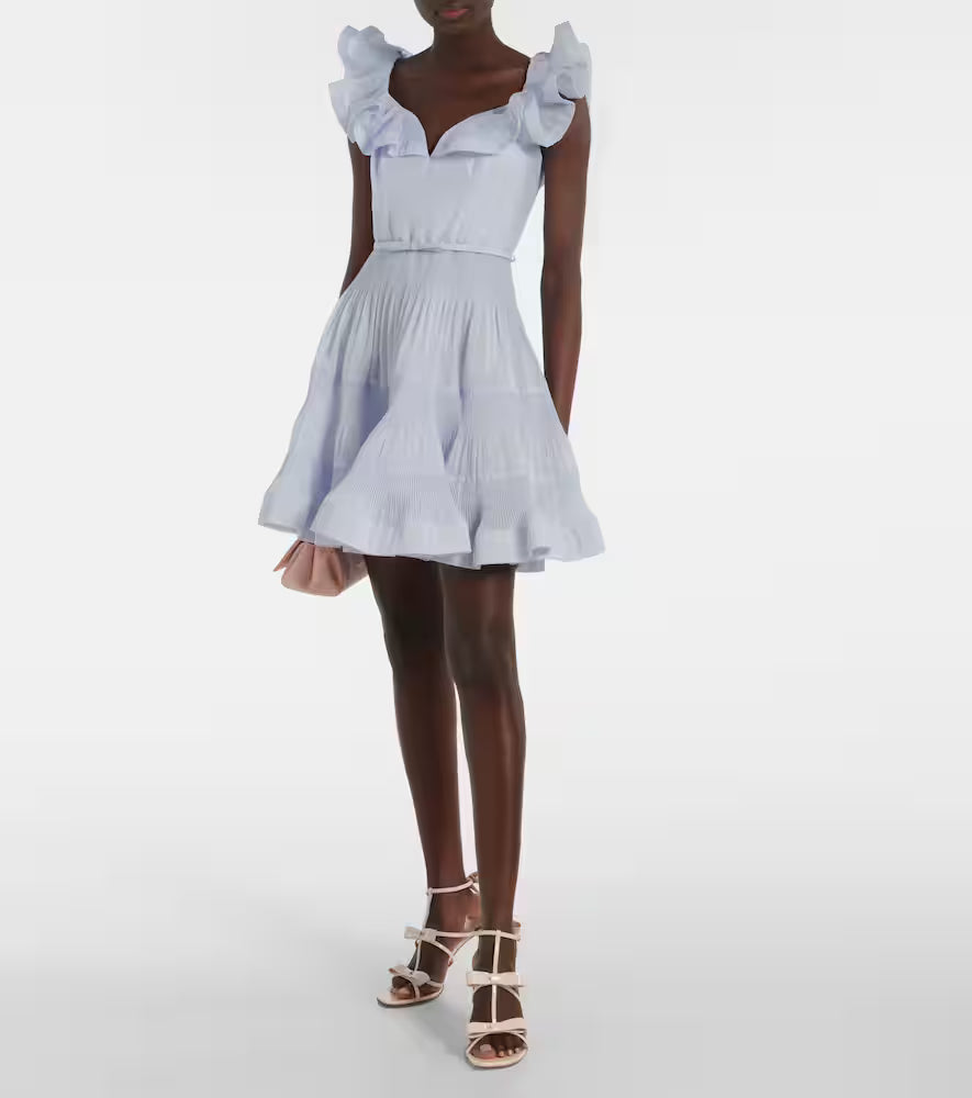 ZIMMERMANN – Pleated Frill Mini Dress (Blue)