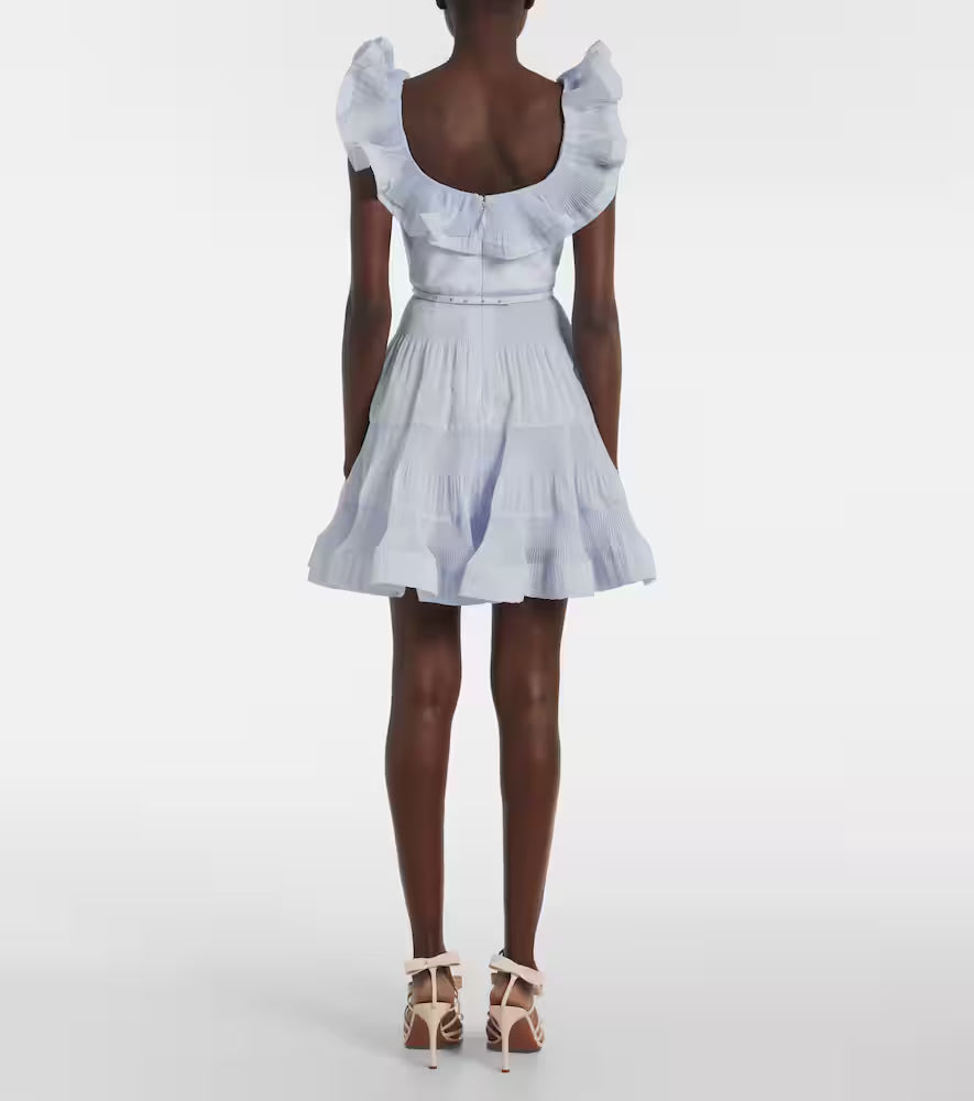 ZIMMERMANN – Pleated Frill Mini Dress (Blue)