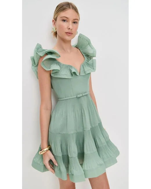 ZIMMERMANN – Pleated Frill Mini Dress (Green)
